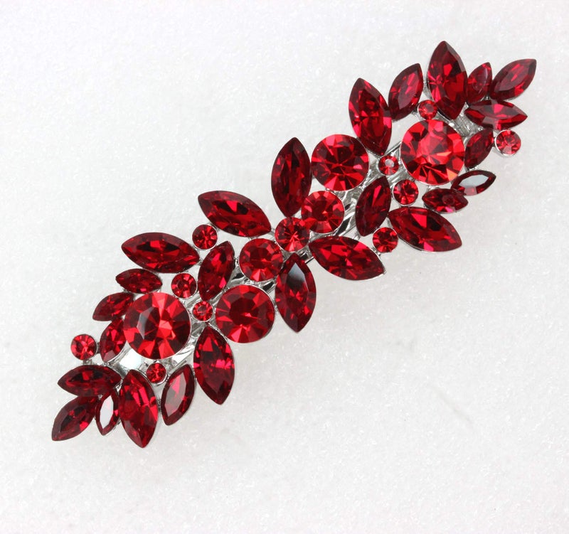 Faship Gorgeous Red Rhinestone Crystal Floral Hair Barrette Clip - Image 3